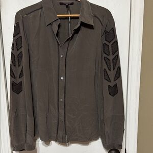 RACHEL Rachel Roy 100% Silk Gray Button Down Shirt